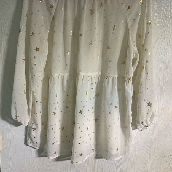 Charming Charlie Sheer White Blouse with Gold Star Pattern - Picture 3 of 7